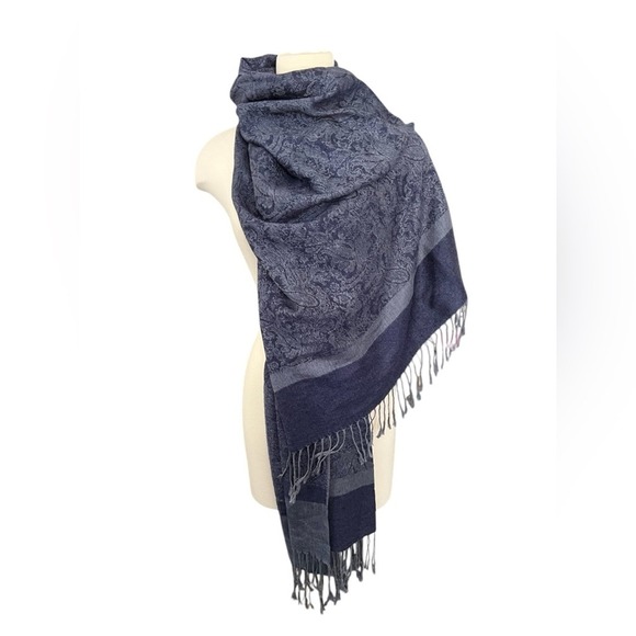 Accessories - Boho Paisley Fringed Scarf Shawl Blue 77in Length Casual Boho Festival Travel